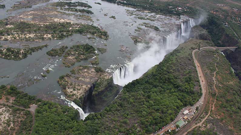 Aerial view of Victoria Falls in January 2020